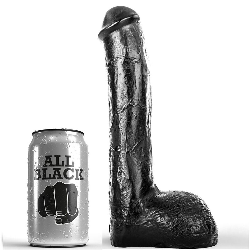 ALL BLACK realistični dildo s valovitom teksturom, 23 cm