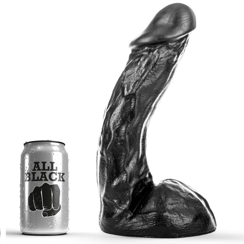 ALL BLACK dildo, blago zakrivljen, 28 cm