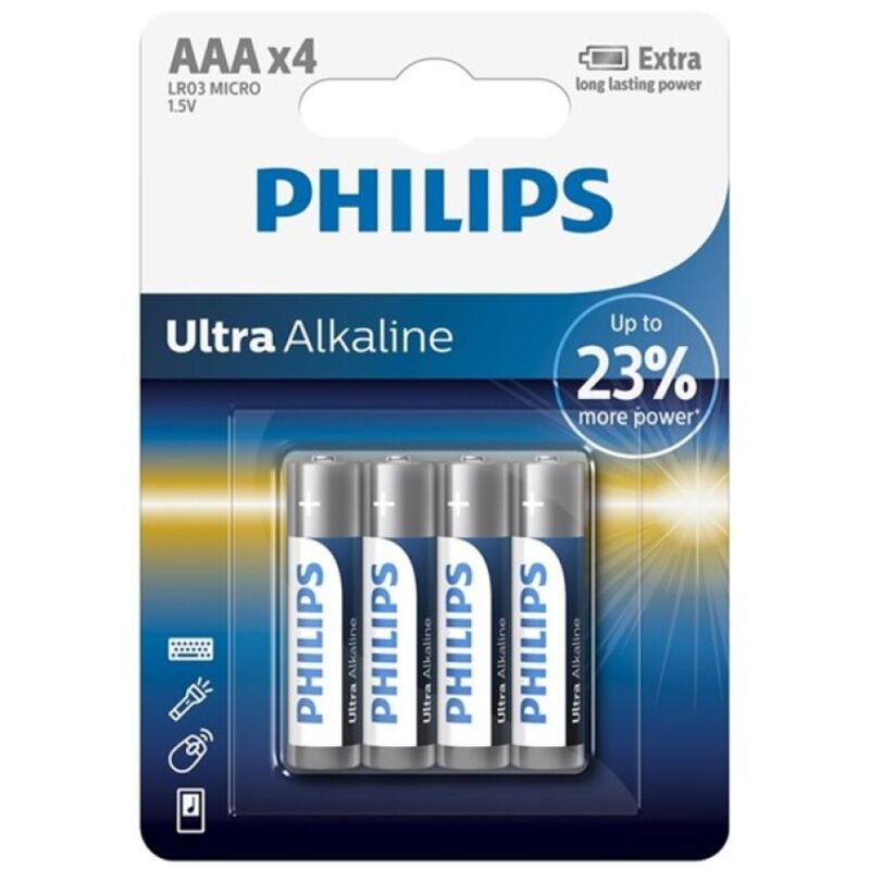 Alkalne AAA baterije, pakiranje od 4 komada, visokih performansi za daljinske upravljače PHILIPS