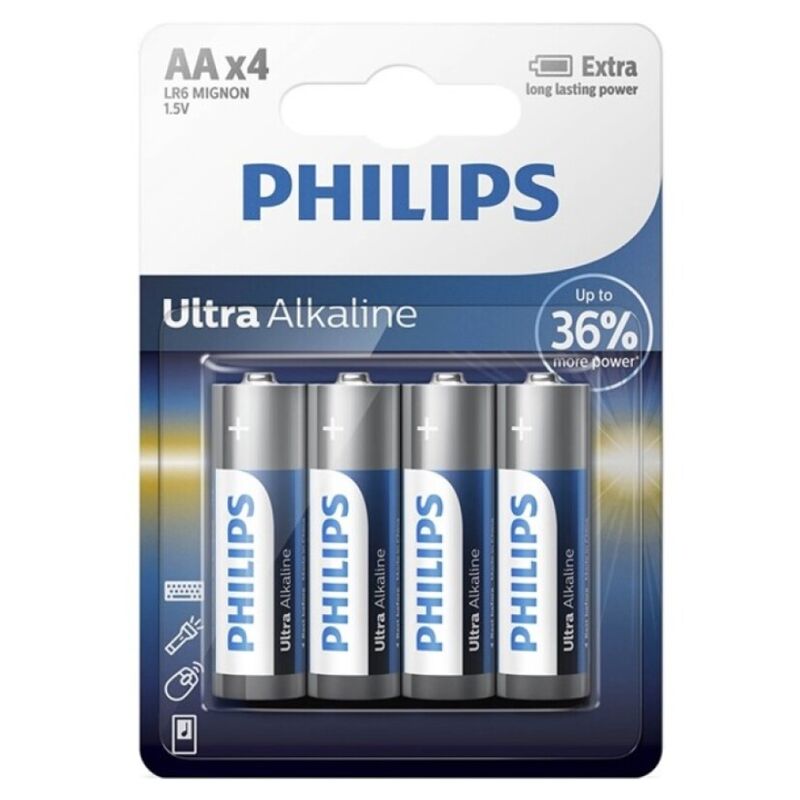 Philips alkalne AA baterije, pakiranje od 4 komada, dugotrajne i snažne, idealne za uređaje