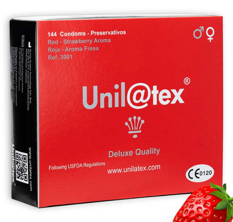 Unilatex kondomi s okusom jagode, crveni, 144 komada