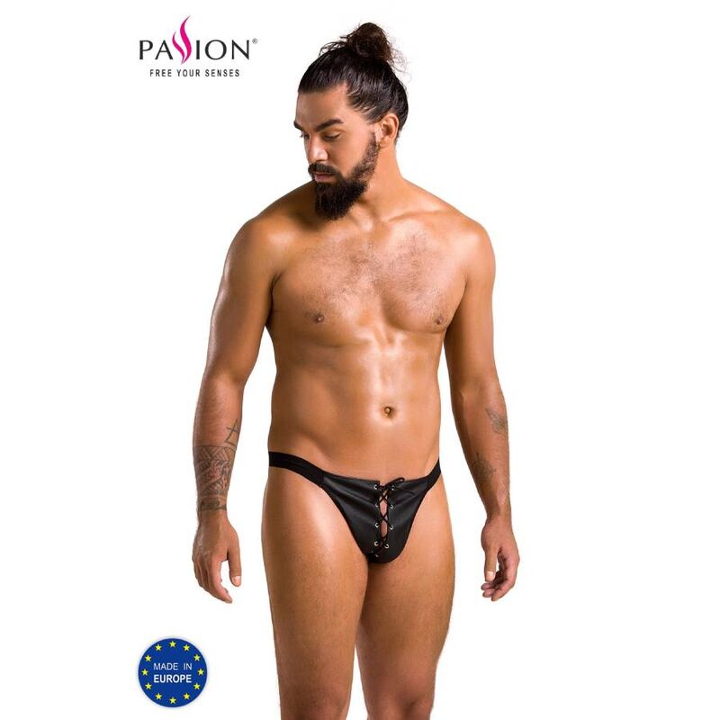 Otvorene jockstrap gaćice od PU materijala koje ističu figuru, crne, veličina S M, PASSION