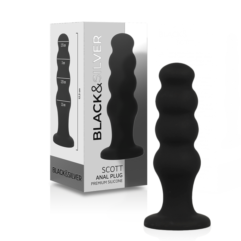 Silikonski analni čep s kuglastom teksturom za nježno postupno širenje BLACKSILVER