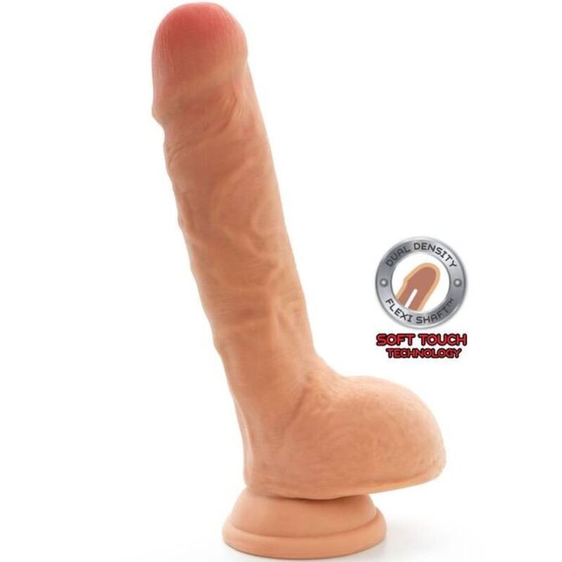 GET REAL Dual Density dildo s testisima, 25,5 cm