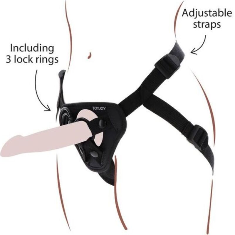 GET REAL strap on pojas s 3 silikonska prstena, crni