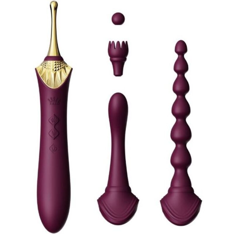 ZALO Bess 2 mini vibrator s 4 nastavka, ljubičasti