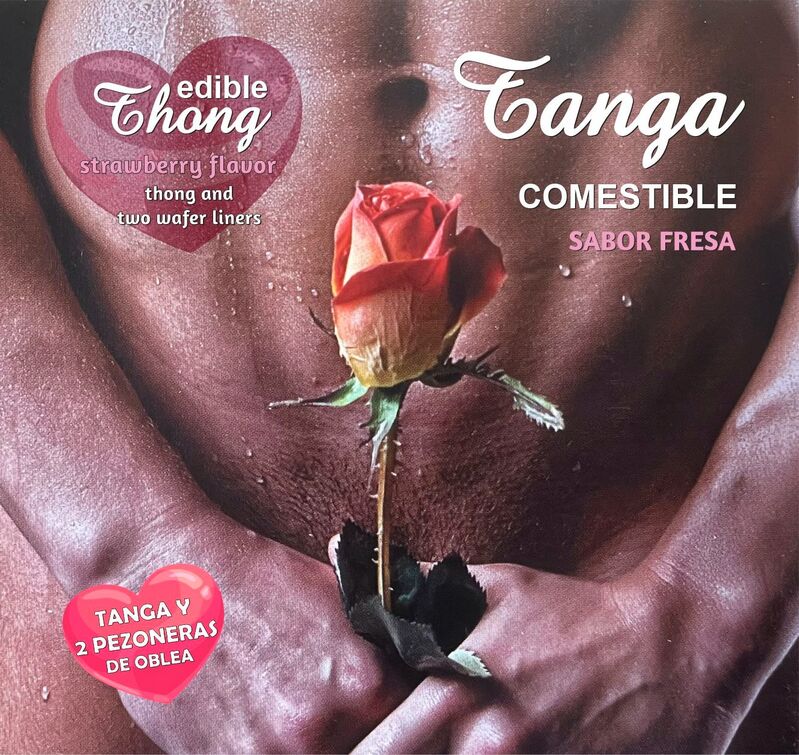HOTFLOWERS jestive muške tanga gaćice s dvije naljepnice za bradavice, okus jagode