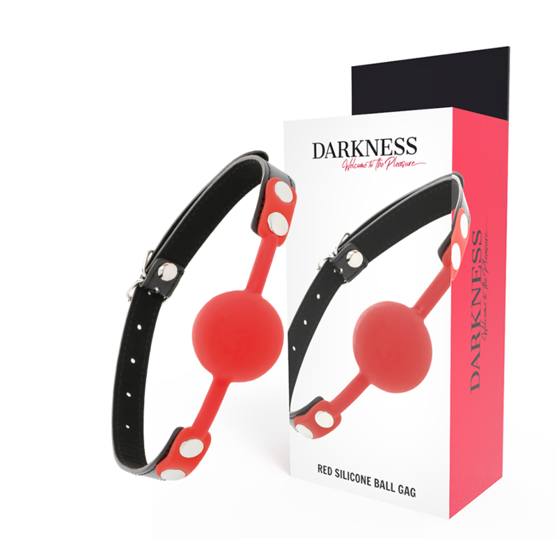 DARKNESS BONDAGE crveni silikonski gag s kožnim remenima