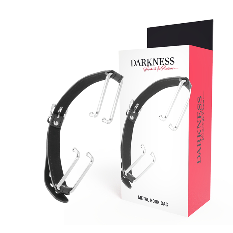 DARKNESS BONDAGE kožni gag s kukom, crni