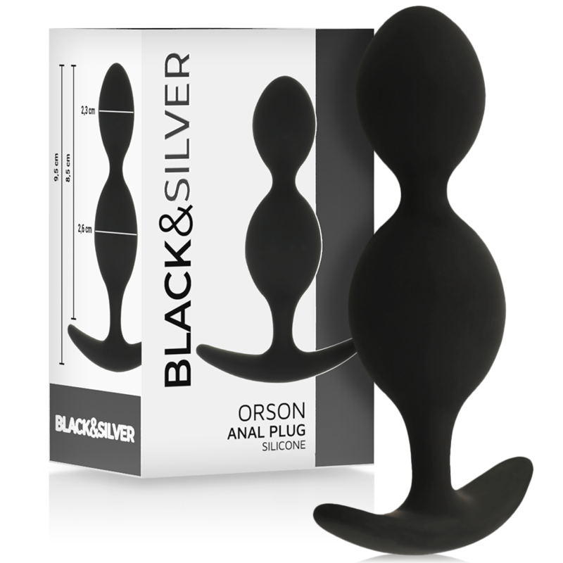 Silikonski analni čep s 2 izbočenja za nježno rastezanje, 9 cm BLACKSILVER