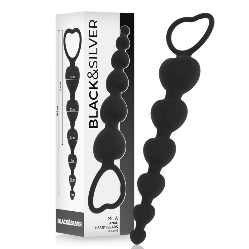Silikonski analni lančić s drškom u obliku srca za nježan analni trening BLACKSILVER