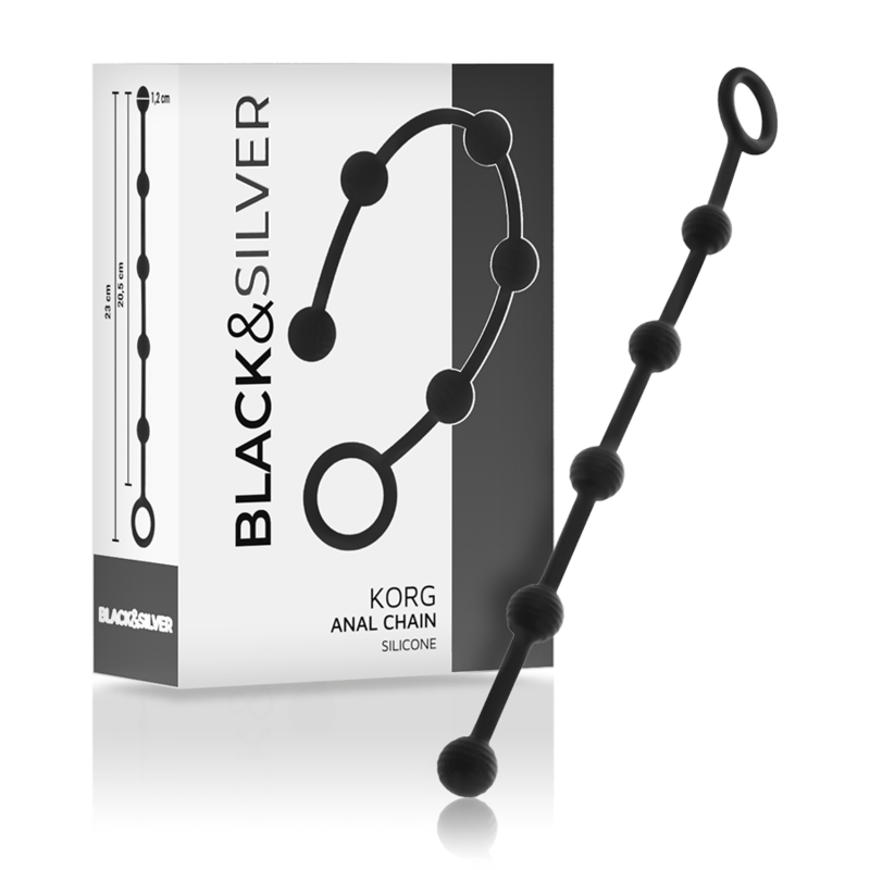 Silikonske analne kuglice za početnike s fleksibilnim prstenom za izvlačenje BLACKSILVER