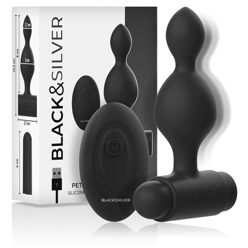 Silikonski analni vibrator s daljinskim upravljačem i 10 programa BLACKSILVER