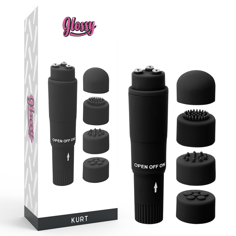 GLOSSY Kurt mini vibrator s 4 nastavka