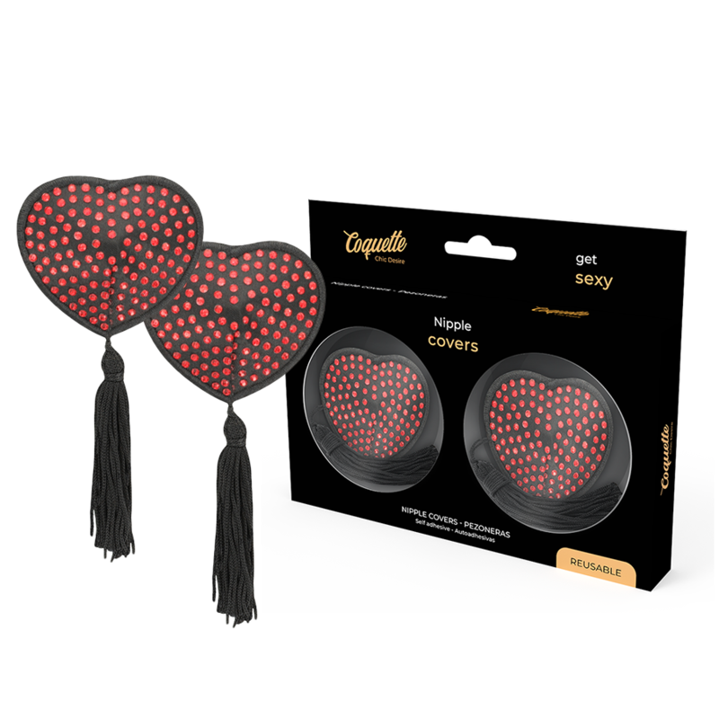 Coquette Chic Desire navlake za bradavice u obliku srca, crne i crvene