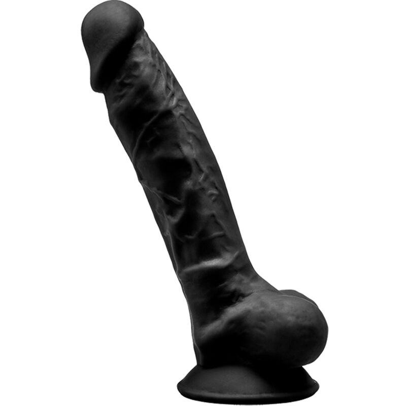 Realistični dildo od silikona sa snažnom vakuumskom bazom, 17,5 cm, crni SILEXD
