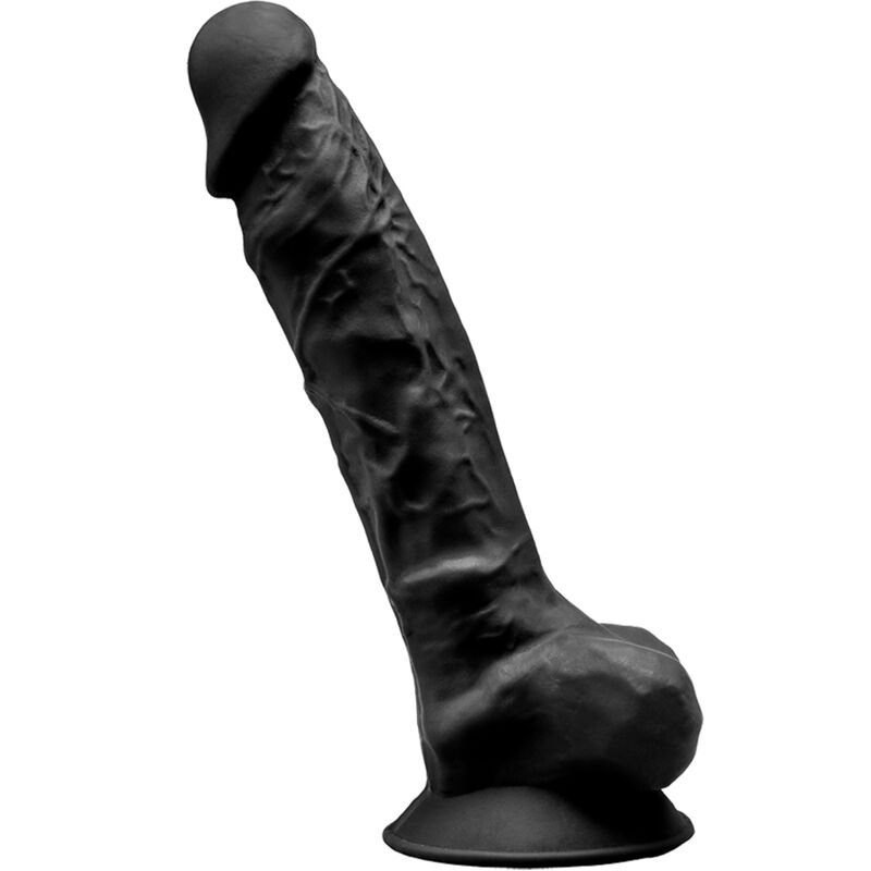 Realistični dildo s vakuumskom bazom od mekanog silikona, 23 cm, crni SILEXD