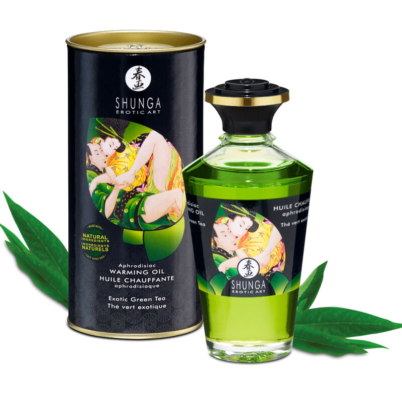Shunga masažno ulje s učinkom zagrijavanja i mirisom zelenog čaja, 100 ml