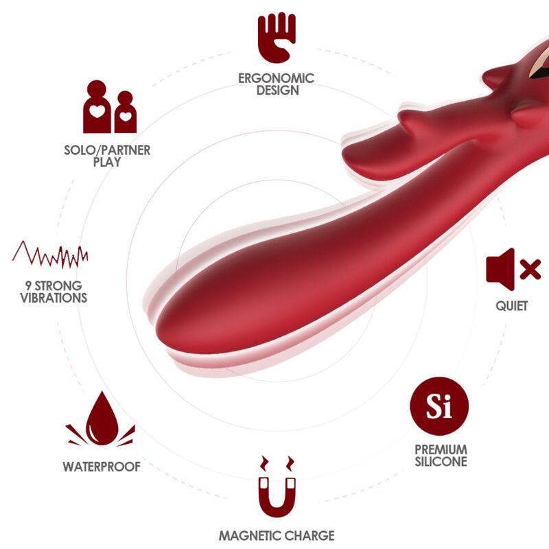 ARMONY Elk rabbit vibrator, rotirajući, crveni