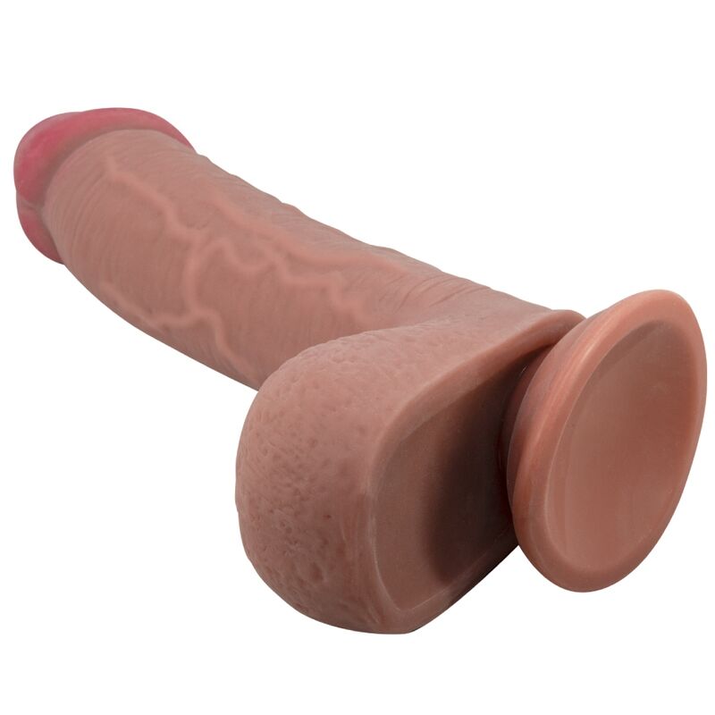 Realistični dildo Pretty Love Sliding Skin s vakuumskom bazom, smeđi, 23,4 cm
