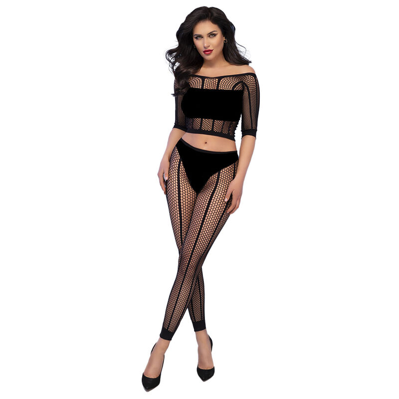 CHILIROSE CR 4647 set donjeg rublja s topom i tajicama, crni, S/M