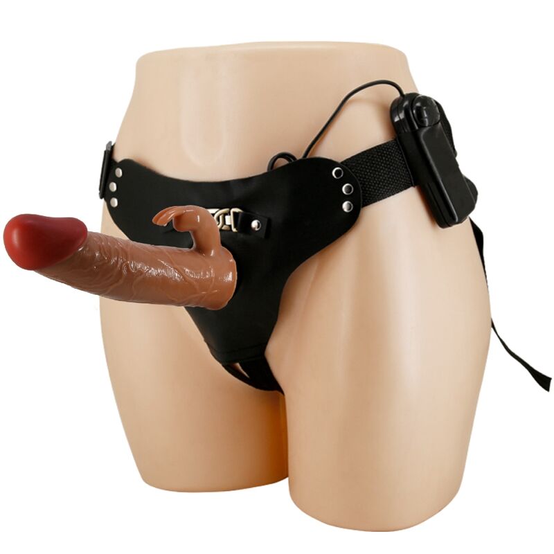 Pretty Love Marion strap on set s vibracijskim dildom, 19 cm, smeđi