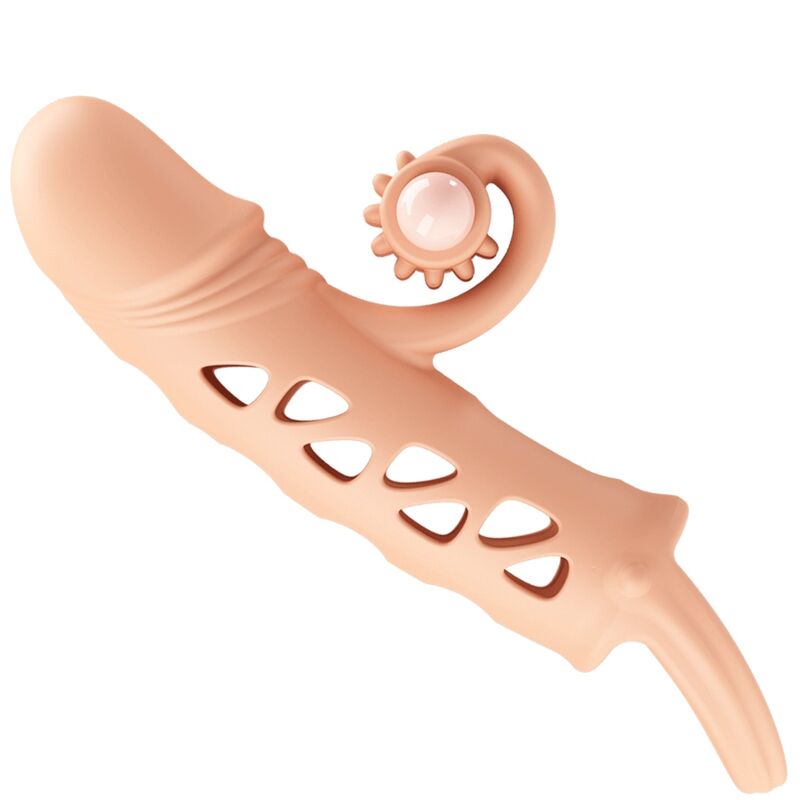 ROMANCE Flesh Extended Sleeve navlaka za penis s funkcijom vibracije
