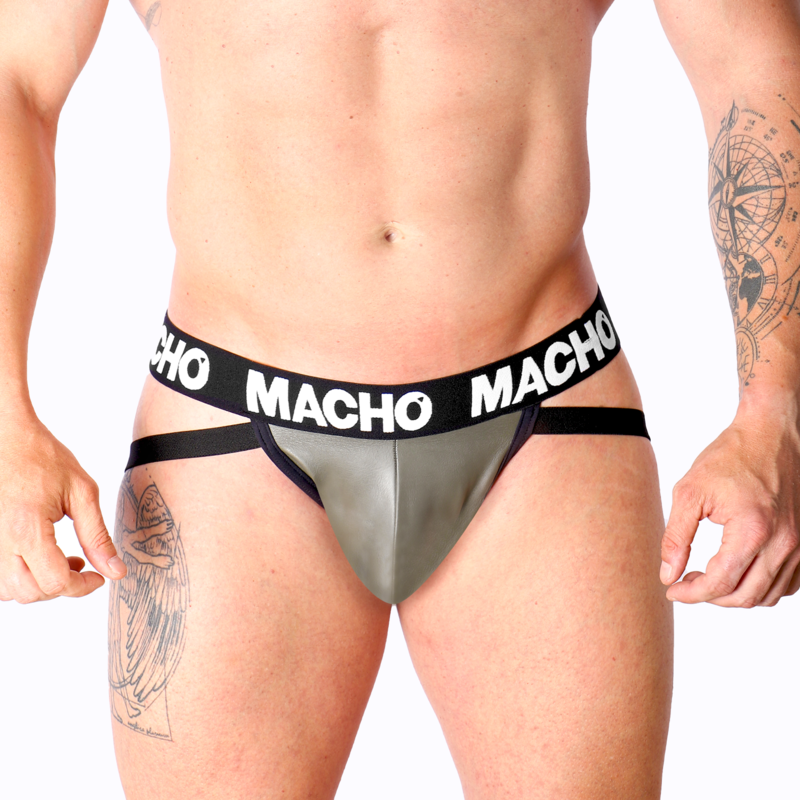 MACHO MX27GR jockstrap od umjetne kože u sivoj i bež boji