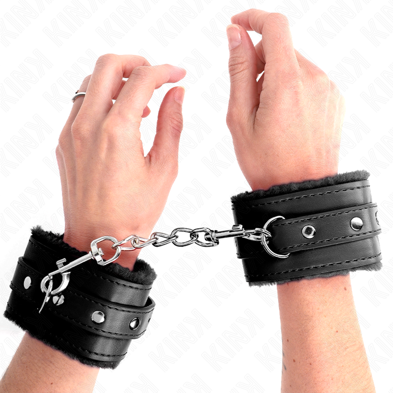 KINK Premium lisice za zapešća, crne, podstavljene krznom