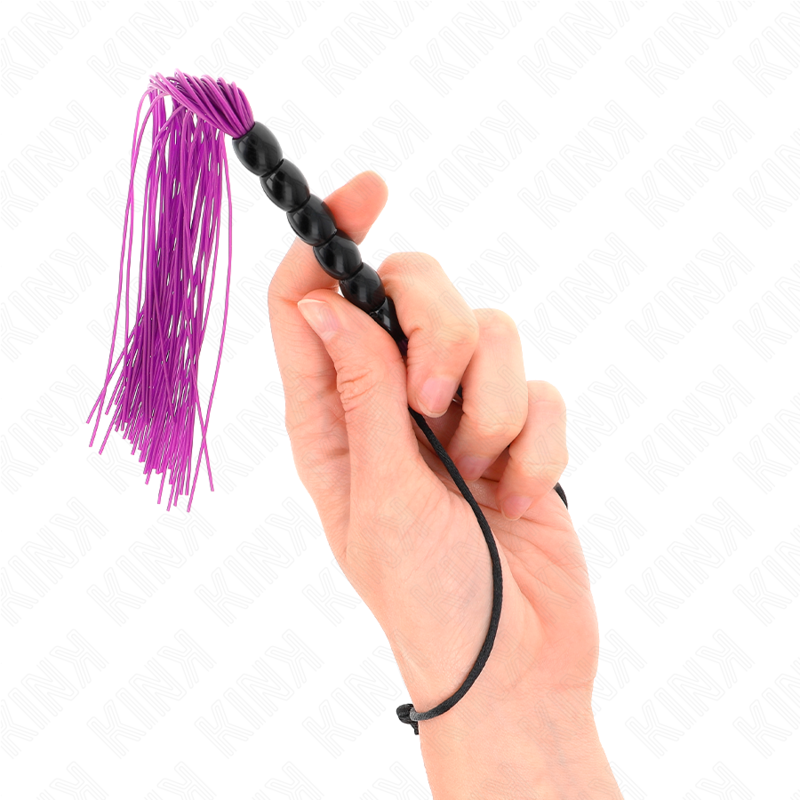 KINK mini bič od silikona sa 6 ljubičastih perlica, 26 cm