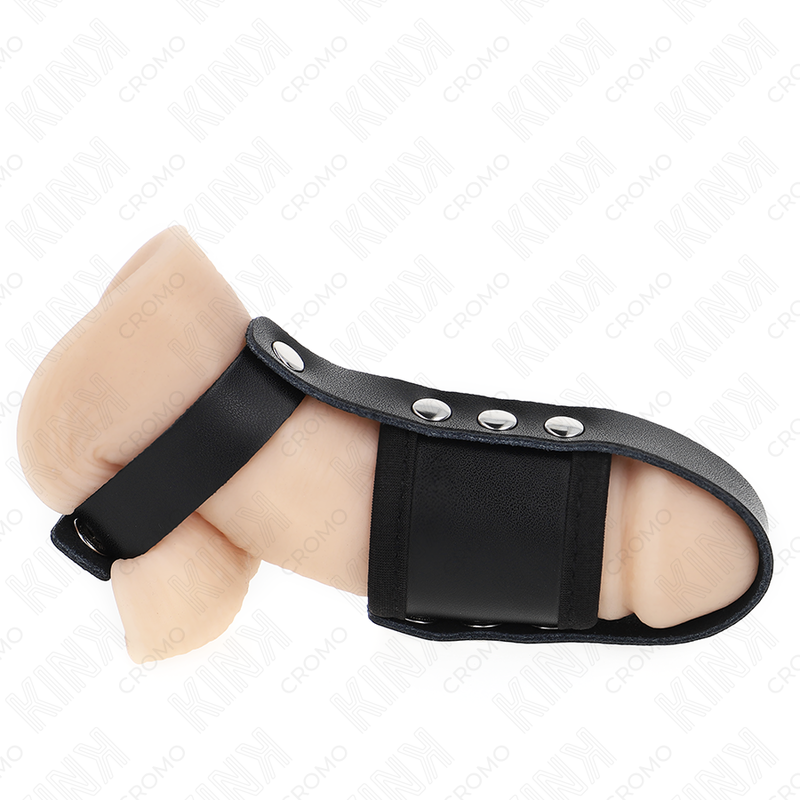 KINK RING POWER kožni kavez za penis s podesivim remenom za razdvajanje testisa