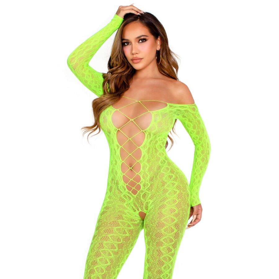Leg Avenue bodystocking sa zmijskim uzorkom, neonski zelen