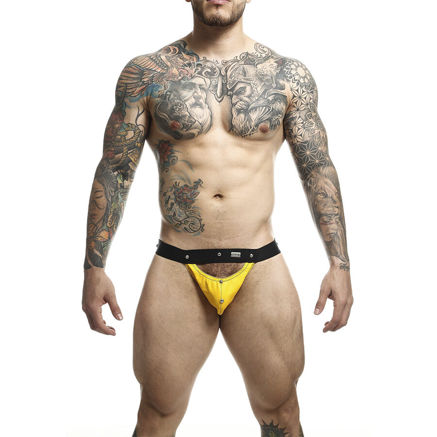 Sportski jockstrap od umjetne kože s potpornom prednjom vrećicom, žuti MaleBasics