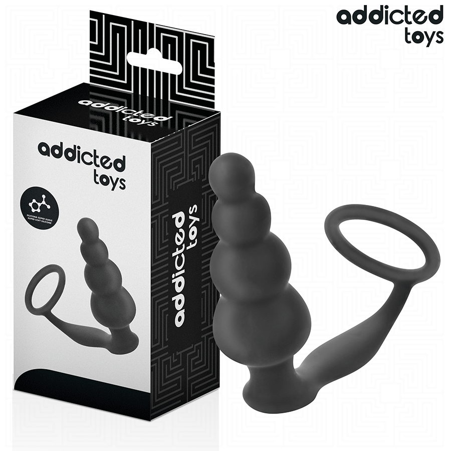 Analni čep s prstenom za testise za intenzivnu stimulaciju, silikon, 235 mm ADDICTED TOYS