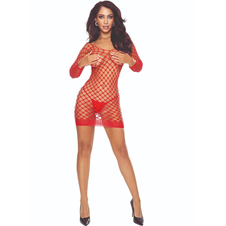 PASSION BS108 crveni bodystocking s mrežastim uzorkom