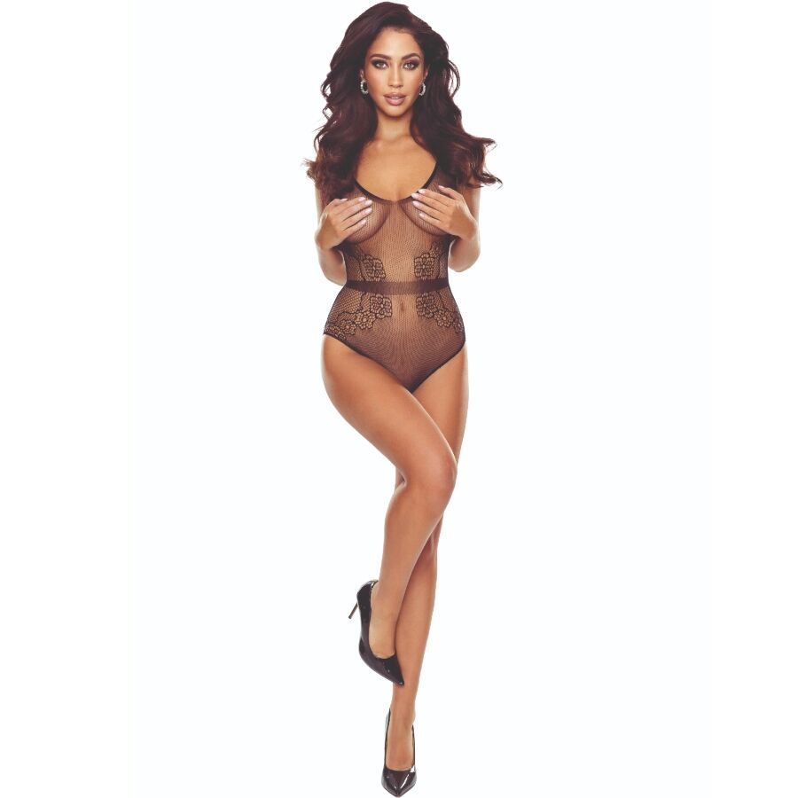 PASSION BS115 crni bodystocking s mrežastim uzorkom