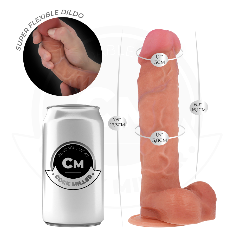 Realistični silikonski dildo od 19 cm sa snažnom vakuumskom čašicom i savitljivim tijelom COCK MILLER