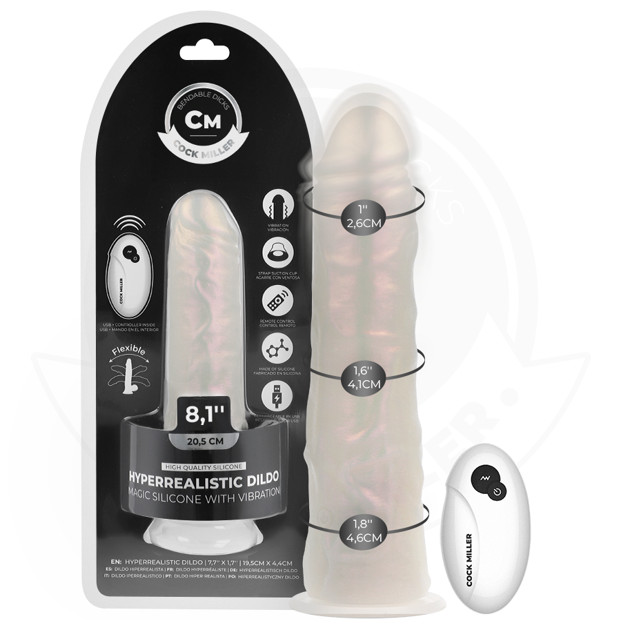 Silikonski dildo s vakuumskom čašicom, vibracijama i LED svjetlom, za korištenje bez ruku COCK MILLER