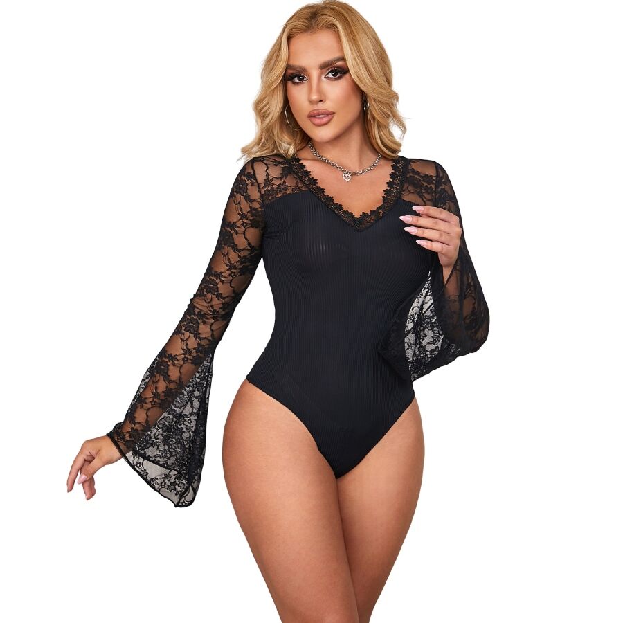 Seksepilni teddy od čipke s cvjetnim uzorkom vezivanja, udobna veličina L XL SUBBLIME
