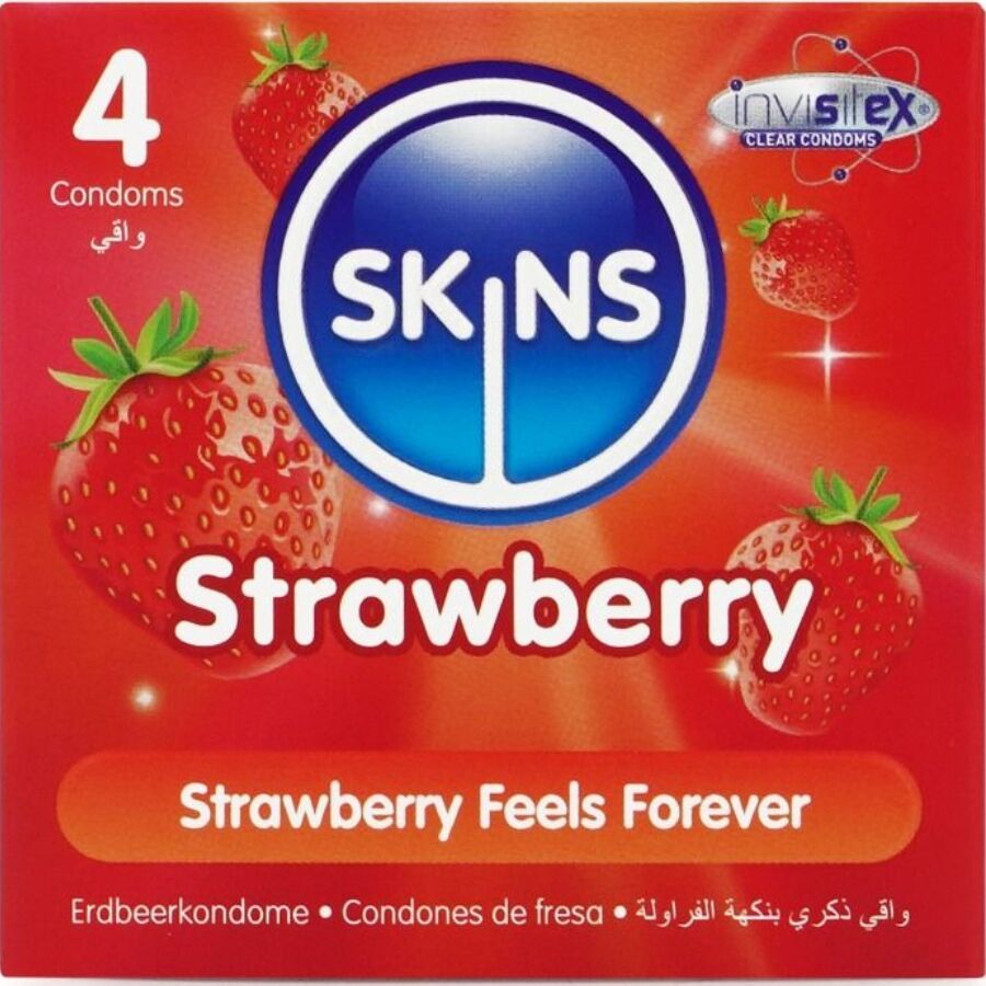 SKINS kondomi s okusom jagode, 4 komada