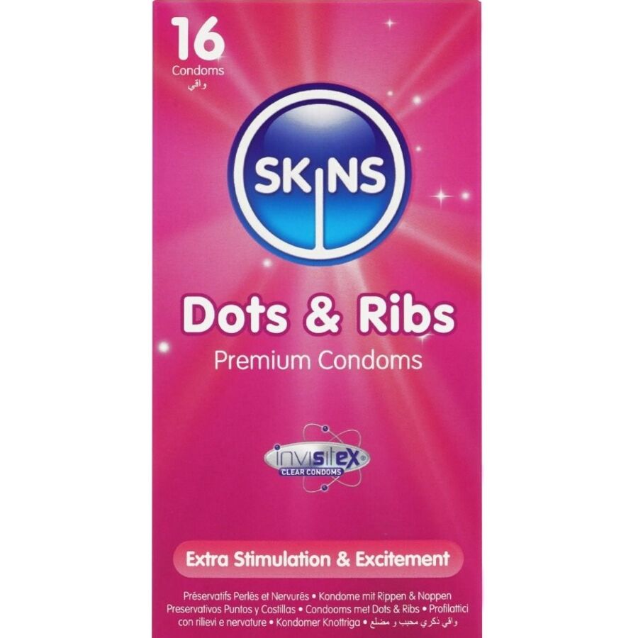 SKINS Dots & Ribs rebrasti kondomi s točkicama, 16 komada