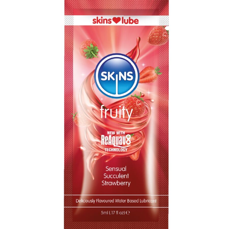 SKINS Fruity lubrikant s okusom jagode na bazi vode, 5 ml