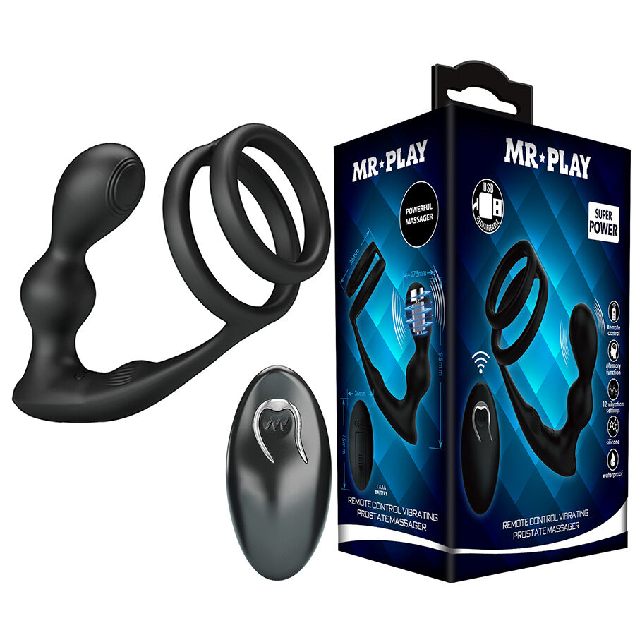 MR PLAY vibrirajući analni čep s prstenom za penis i daljinskim upravljačem