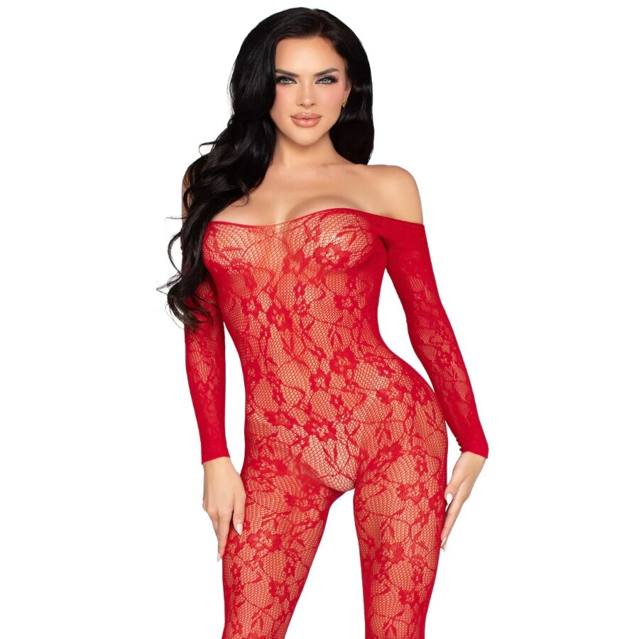 Leg Avenue bodystocking od crvene cvjetne čipke