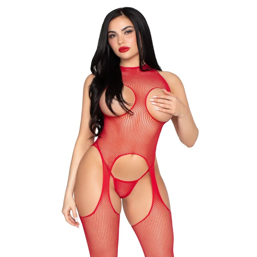Crveni bodystocking Leg Avenue s odgovarajućim tangama