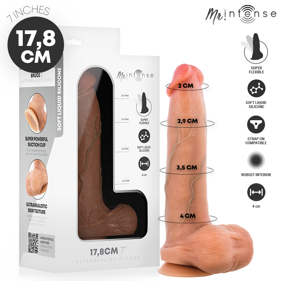MR. INTENSE Bruce S silikonski dildo s integriranim testisima, 17,8 cm