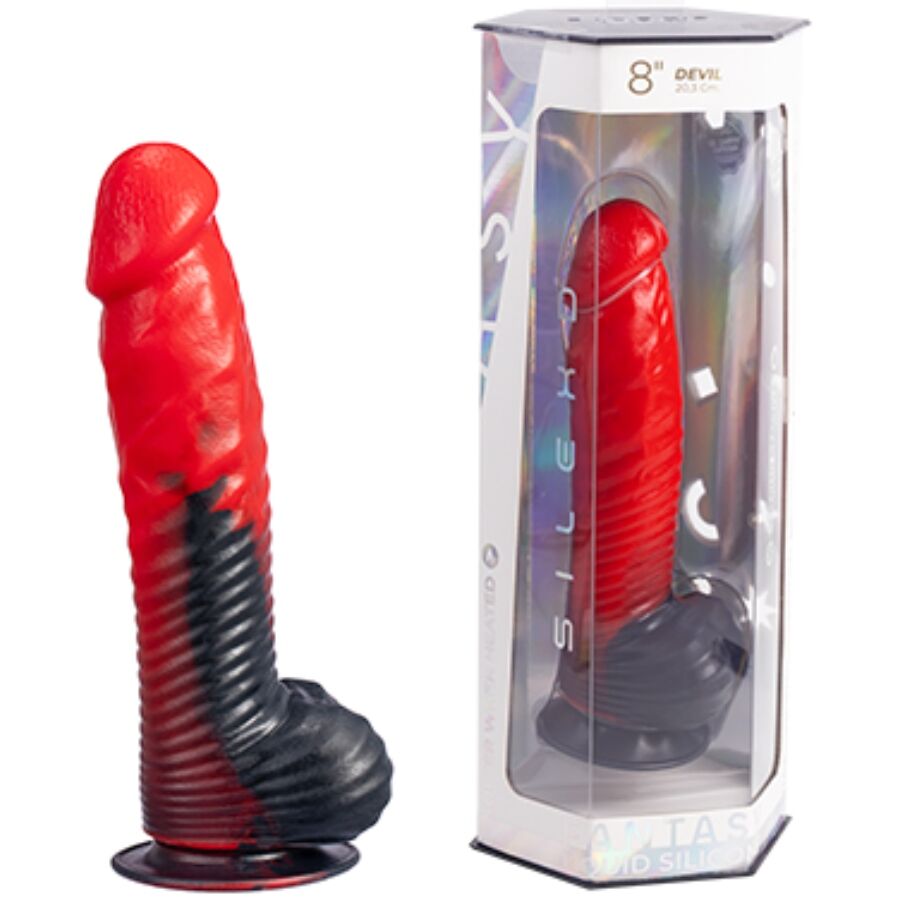 Silexd Devil Fantazijski Dildo Od Tekućeg Silikona S Termoreaktivnim Učinkom, Crveno Crni, 20,3 Cm