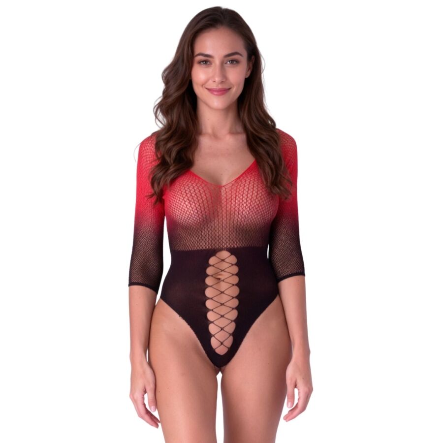PASSION BS118 bodystocking od mrežaste tkanine u crnoj i crvenoj boji