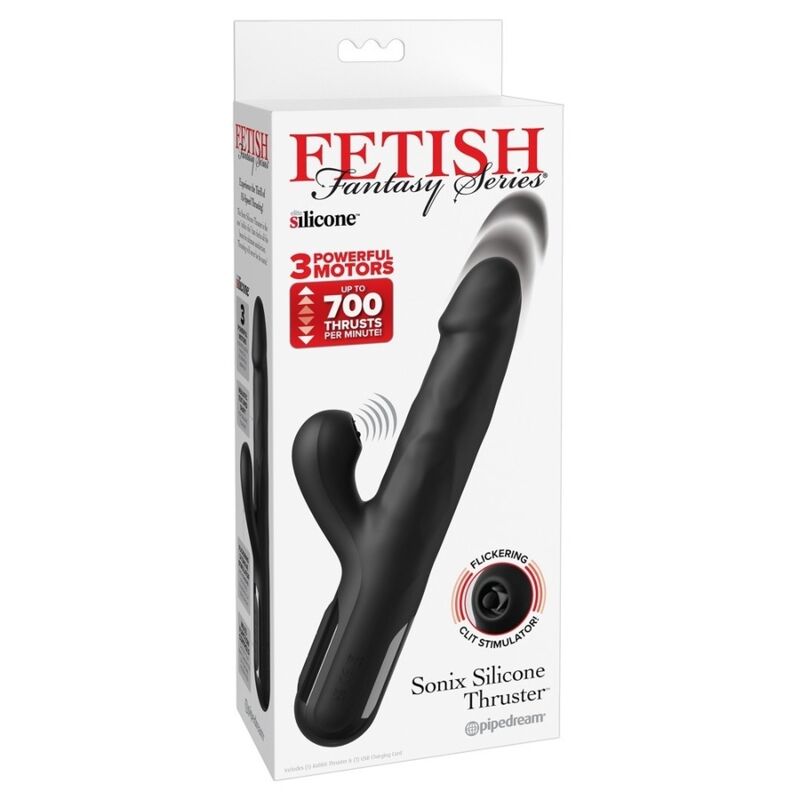 Fetish Fantasy Series Sonix rabbit vibrator s potisnom funkcijom, crni