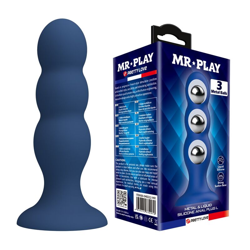 MR PLAY analni čep s kuglicama od nehrđajućeg čelika i vakuumskom bazom, plavi